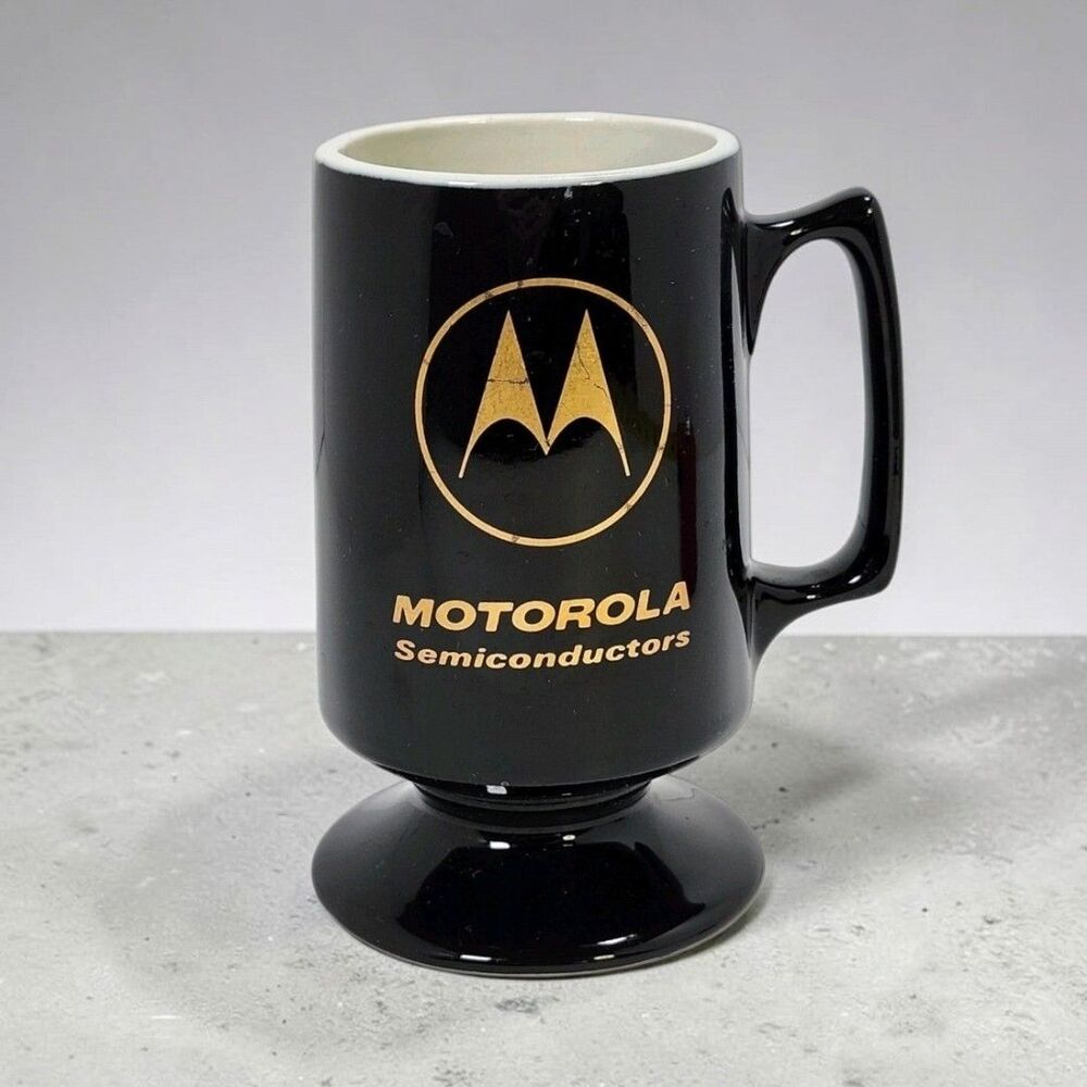Vintage Motorola Semiconductors Hall USA Mug Black Gold MCM Tech Corporate Rare